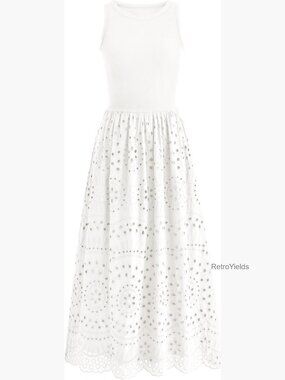 Sleeveless A-Line Maxi Dress with Pockets, Boho Lace Eyelet Cotton